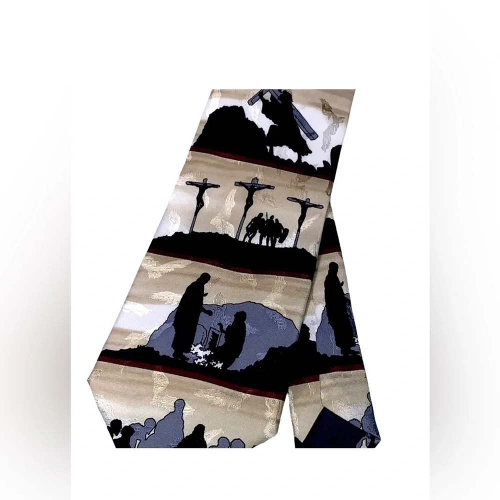 100% Silk Tie Showing the Story of the Crucifixion by Eagles Wings